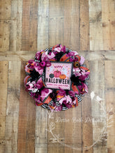 Load image into Gallery viewer, Pink Halloween Wreath – Ghosts, Pumpkins &amp; Ribbon Front Door Décor
