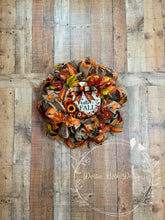 Load image into Gallery viewer, Hello Fall Sunflower &amp; Pumpkin Deco Mesh Wreath
