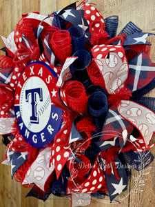 Texas Rangers Baseball Wreath – Red, White & Blue Sports Front Door Decor