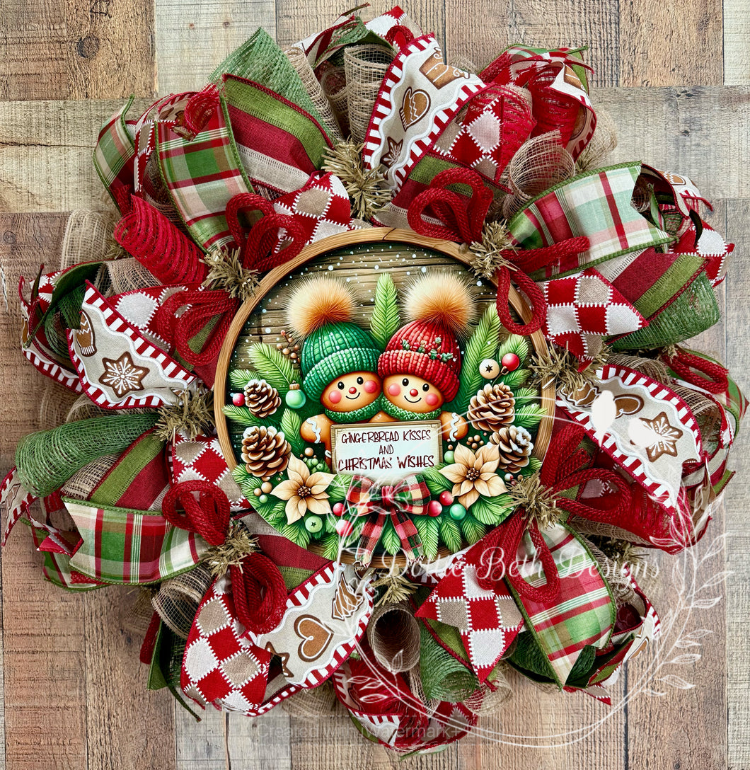 Gingerbread Kisses and Christmas Wishes Wreath – Holiday Front Door Decor
