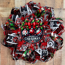 Load image into Gallery viewer, Merry Christmas - Red, Black, and White Christmas Ornament Wreath – Holiday Front Door Decoration
