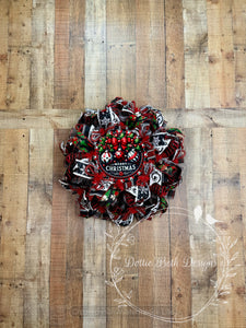 Merry Christmas - Red, Black, and White Christmas Ornament Wreath – Holiday Front Door Decoration