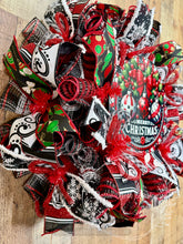 Load image into Gallery viewer, Merry Christmas - Red, Black, and White Christmas Ornament Wreath – Holiday Front Door Decoration
