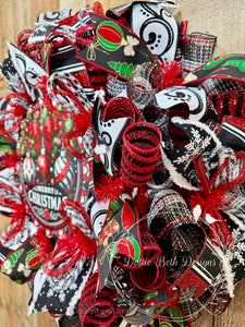 Merry Christmas - Red, Black, and White Christmas Ornament Wreath – Holiday Front Door Decoration