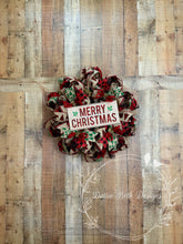 Load image into Gallery viewer, Merry Christmas Buffalo Plaid Wreath – Rustic Farmhouse Holiday Door Decor
