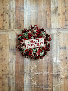 Merry Christmas Buffalo Plaid Wreath – Rustic Farmhouse Holiday Door Decor
