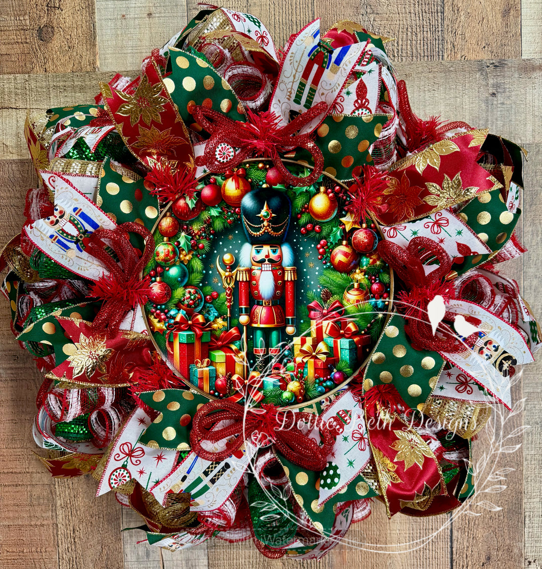 Classic Nutcracker Christmas Wreath – Festive Holiday Door Decor