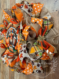 Happy Fall Y’all Turkey Wreath – Football & Pumpkin Deco Mesh Door Décor