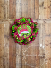 Load image into Gallery viewer, Green Monster Merry Christmas Wreath – Pink and Green Whimsical Holiday Decor
