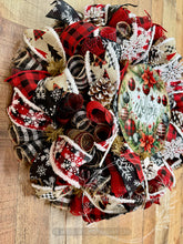 Load image into Gallery viewer, Buffalo Plaid Christmas Welcome Wreath with Pinecones and Snowflakes
