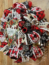 Load image into Gallery viewer, Buffalo Plaid Christmas Welcome Wreath with Pinecones and Snowflakes

