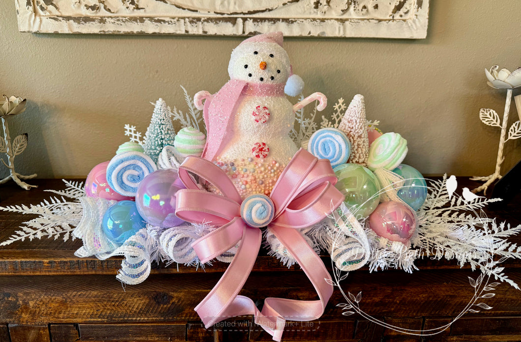 Pastel Candy Snowman Centerpiece