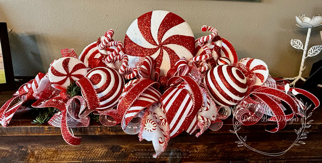 Candy Cane Peppermint Swirl Christmas Centerpiece – Red and White Holiday Table Decor – 30 Inch
