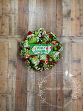 Load image into Gallery viewer, Green Monster “Merry Grinchmas” Christmas Wreath
