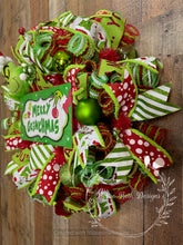 Load image into Gallery viewer, Green Monster “Merry Grinchmas” Christmas Wreath
