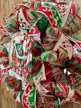 Load image into Gallery viewer, Gingerbread Peppermint House Wreath – Red, Green &amp; White Christmas Wreath
