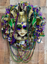 Load image into Gallery viewer, Mardi Gras Masquerade Wreath with Venetian Mask and Beads
