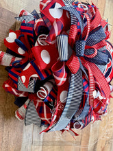 Load image into Gallery viewer, Houston Texans Deco Mesh Wreath with Red Navy White Ribbon – Front Door Football Wreath
