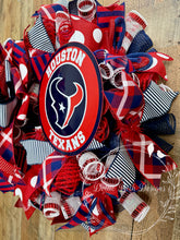 Load image into Gallery viewer, Houston Texans Deco Mesh Wreath with Red Navy White Ribbon – Front Door Football Wreath
