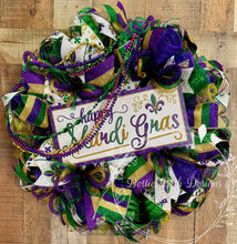 Load image into Gallery viewer, Mardi Gras Welcome Wreath – Purple, Green &amp; Gold Deco Mesh Door Wreath
