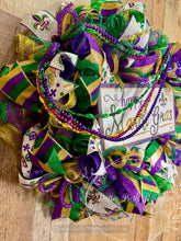 Load image into Gallery viewer, Mardi Gras Welcome Wreath – Purple, Green &amp; Gold Deco Mesh Door Wreath
