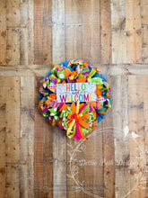 Load image into Gallery viewer, Hello and Welcome Spring Summer Wreath, Colorful Front Door Wreath with Bow, Bright Ribbon Mesh Wreath
