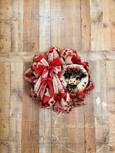 Load image into Gallery viewer, Valentine Highland Cow Wreath with Red and Neutral Ribbons – Valentine Front Door Decor
