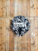 Load image into Gallery viewer, Bless This Home Neutral Black and Gray Cross Wreath – Farmhouse Christian Front Door Decor
