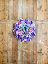 Load image into Gallery viewer, Purple Easter Bunny Wreath with Floral Accents and Decorative Eggs – Spring Front Door Decor
