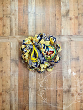 Load image into Gallery viewer, Texas Longhorn Sunflower Wreath – Bluebonnet &amp; Navy Ribbon Front Door Decor
