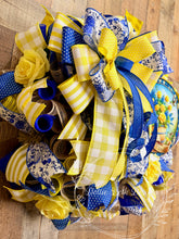 Load image into Gallery viewer, Blue and Yellow Welcome Friends Wreath – Spring Summer Front Door Decor
