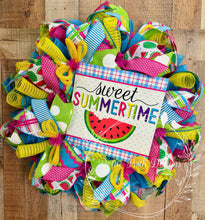 Load image into Gallery viewer, Sweet Summertime Watermelon Wreath – Bright Summer Door Decor in Pink, Blue, Yellow &amp; Lime Green
