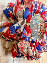 Load image into Gallery viewer, Patriotic American Eagle Wreath – United States 250th Anniversary 1776–2026 Red White and Blue Front Door Wreath
