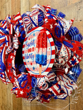 Load image into Gallery viewer, Sweet Land of Liberty Patriotic Wreath – Red White and Blue Popsicle Summer Door Wreath
