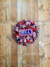 Load image into Gallery viewer, Patriotic USA Deco Mesh Wreath – Red White Blue Fourth of July Door Wreath – 25 Inch
