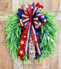 Load image into Gallery viewer, Patriotic Bead Grass Grapevine Wreath – Red White Blue Door Decor – Summer Americana Wreath
