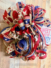 Load image into Gallery viewer, Sweet Land of Liberty Patriotic Wreath, Rustic Red White and Blue Deco Mesh Wreath, Americana Front Door Wreath, 4th of July Door Decor
