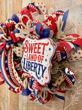 Load image into Gallery viewer, Sweet Land of Liberty Patriotic Wreath, Rustic Red White and Blue Deco Mesh Wreath, Americana Front Door Wreath, 4th of July Door Decor
