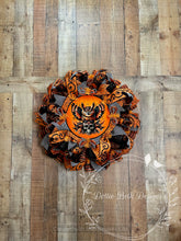 Load image into Gallery viewer, Halloween Owl and Skull Wreath – Deco Mesh Front Door Decor
