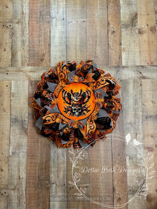 Halloween Owl and Skull Wreath – Deco Mesh Front Door Decor