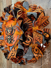 Load image into Gallery viewer, Halloween Owl and Skull Wreath – Deco Mesh Front Door Decor
