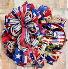 Load image into Gallery viewer, America 250th Anniversary Wreath | Patriotic Mesh Door Wreath | Military Tribute | 4th of July Décor
