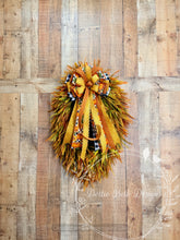 Load image into Gallery viewer, Pumpkin Bead Grass Grapevine Wreath with Coordinating Fall Bow | Rustic Autumn Front Door Decor | 22” x 32”
