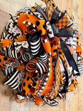 Load image into Gallery viewer, Trick or Treat Halloween Wreath | Orange, Black and White Pumpkin Front Door Decor
