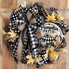 Load image into Gallery viewer, Black and White Pumpkin Patch Fall Wreath
