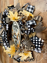 Load image into Gallery viewer, Black and White Pumpkin Patch Fall Wreath
