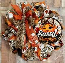 Load image into Gallery viewer, Sassy Pumpkin Fall Wreath | Leopard Print Autumn Front Door Décor
