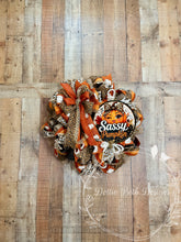 Load image into Gallery viewer, Sassy Pumpkin Fall Wreath | Leopard Print Autumn Front Door Décor
