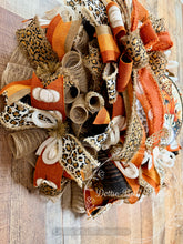 Load image into Gallery viewer, Sassy Pumpkin Fall Wreath | Leopard Print Autumn Front Door Décor
