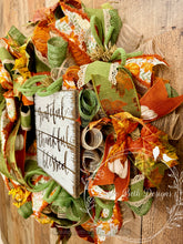 Load image into Gallery viewer, Grateful Thankful Blessed Fall Wreath with Pumpkin Ribbon
